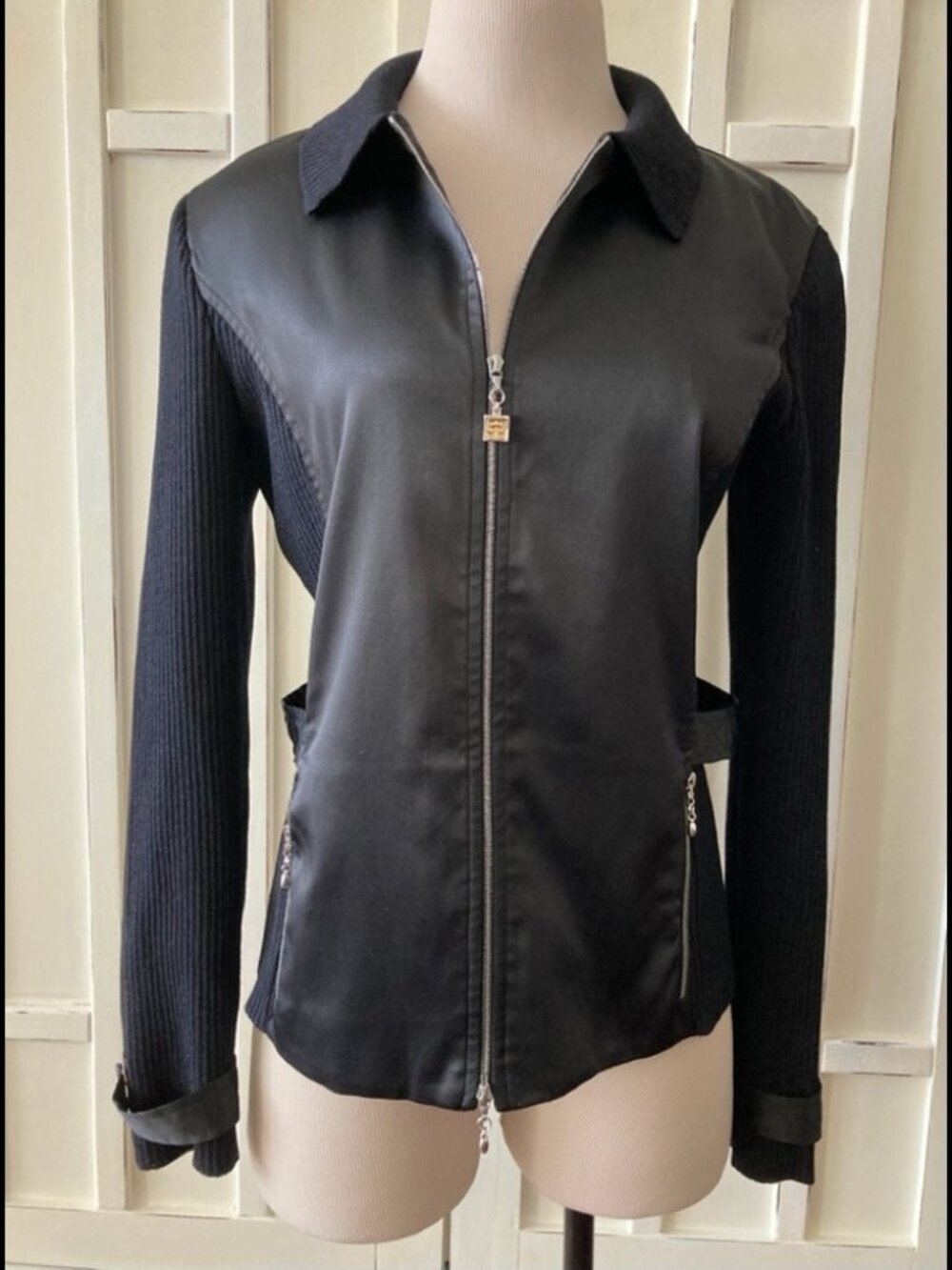 St.John Sport Black Zip Cardigan Jacket Zip Med